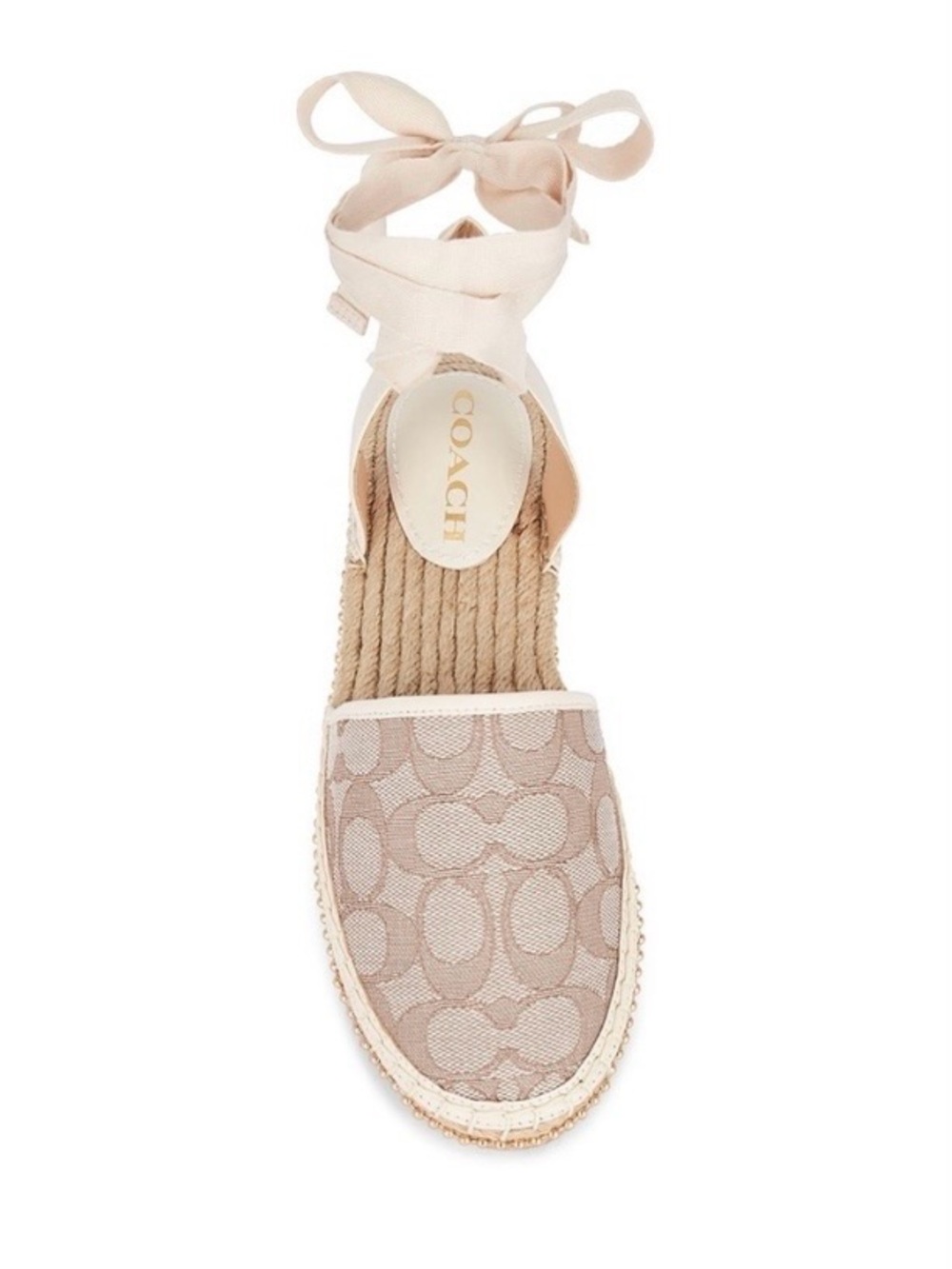 Coach Beige Signature Canvas Espadrille Wedges with Ankle Tie